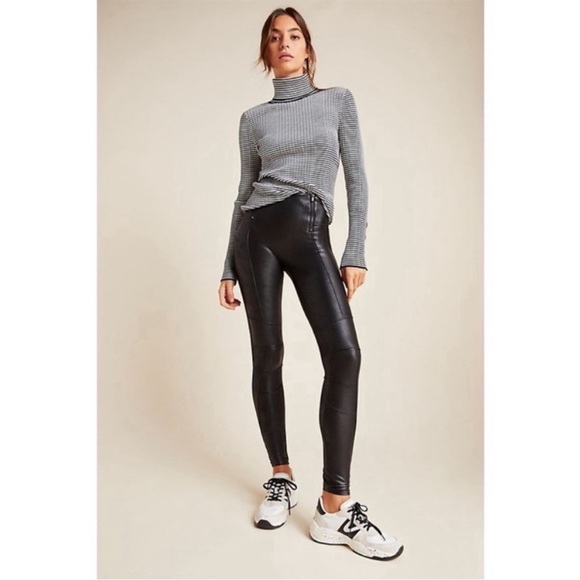 SPANX Faux Leather Hip Zip Leggings In Very Black Size Medium Compression Slim - Picture 2 of 12